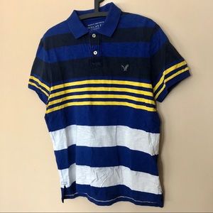 American Eagle Blue, Yellow & White Striped Polo